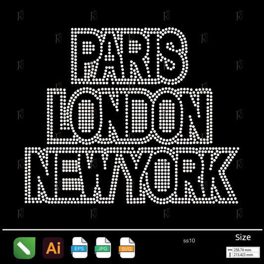 Paris London New York Rhinestone Text – Premium Rhinestone Design by Rhinestone1