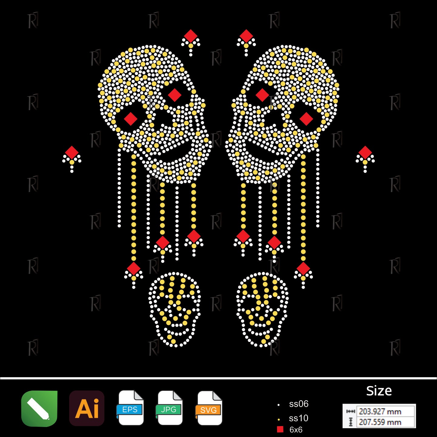 Skull Pair Rhinestone Design – Premium Rhinestone Design by Rhinestone1