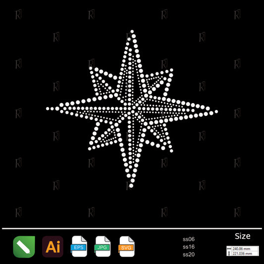 Radiant Compass Star Rhinestone – Premium Rhinestone Design by Rhinestone1