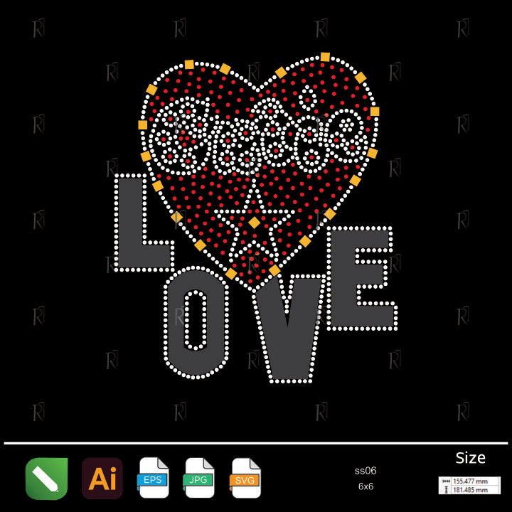 Star Heart LOVE Letter Rhinestone – Premium Rhinestone Design by Rhinestone1