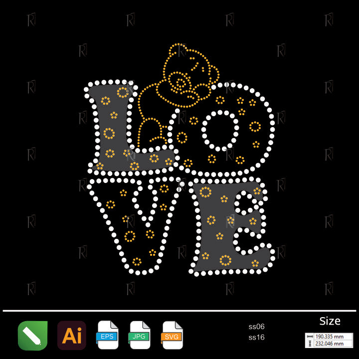 Teddy Love Word Rhinestone – Premium Rhinestone Design by Rhinestone1