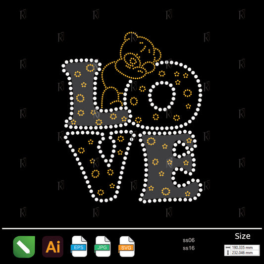 Teddy Love Word Rhinestone – Premium Rhinestone Design by Rhinestone1