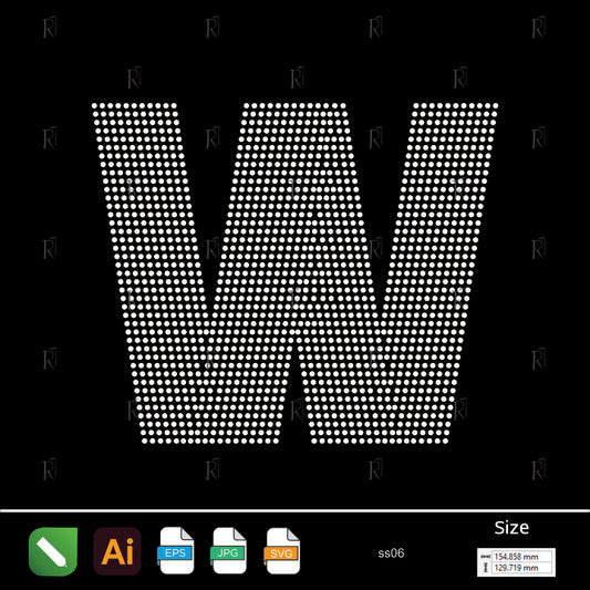 Rhinestone Letter W Bold – Premium Rhinestone Design by Rhinestone1