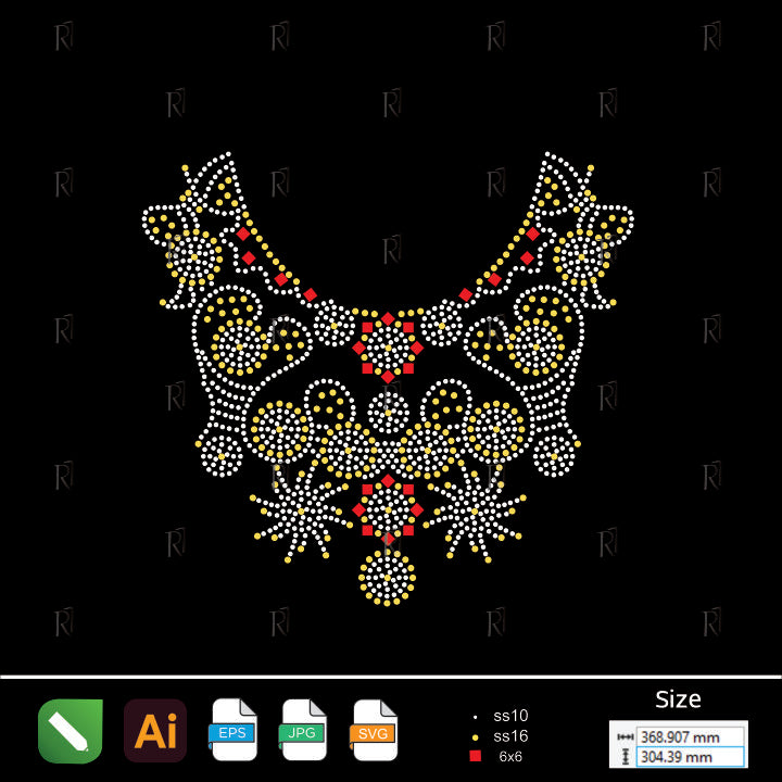 Vintage Rhinestone Necklace Motif – Premium Rhinestone Design by Rhinestone1
