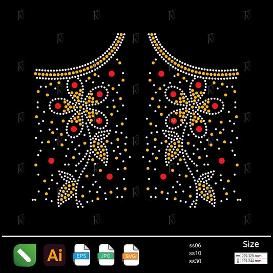 Twin Floral Vines Rhinestone – Premium Rhinestone Design by Rhinestone1