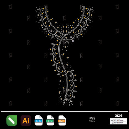 Wavy Floral Cascade Rhinestone – Premium Rhinestone Design by Rhinestone1