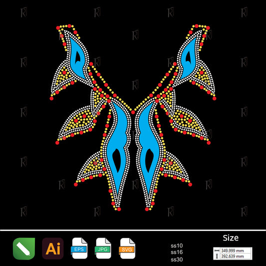 Oceanic Feathered Bloom – Premium Rhinestone Design by Rhinestone1