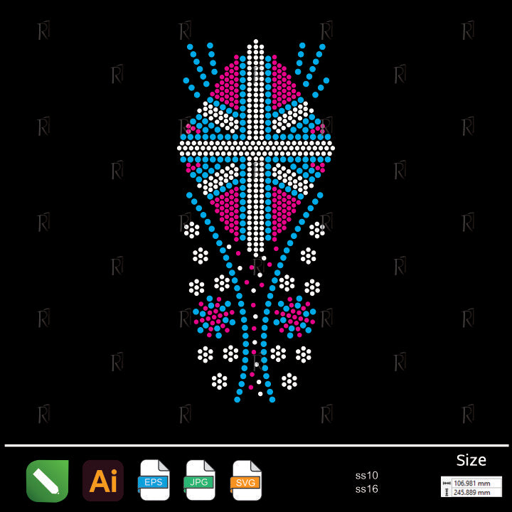 Floral Diamond Cross Rhinestone – Premium Rhinestone Design by Rhinestone1