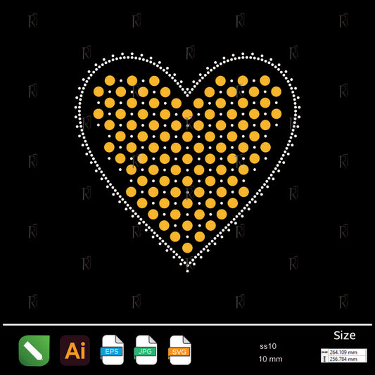 Golden Dotted Heart Rhinestone – Premium Rhinestone Design by Rhinestone1