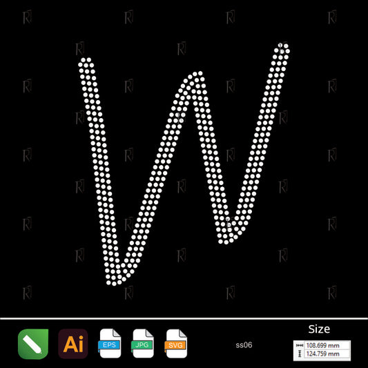 Rhinestone Letter W Script – Premium Rhinestone Design by Rhinestone1