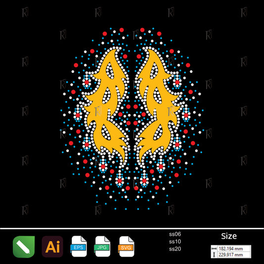 Flame Leaves Rhinestone Pattern – Premium Rhinestone Design by Rhinestone1