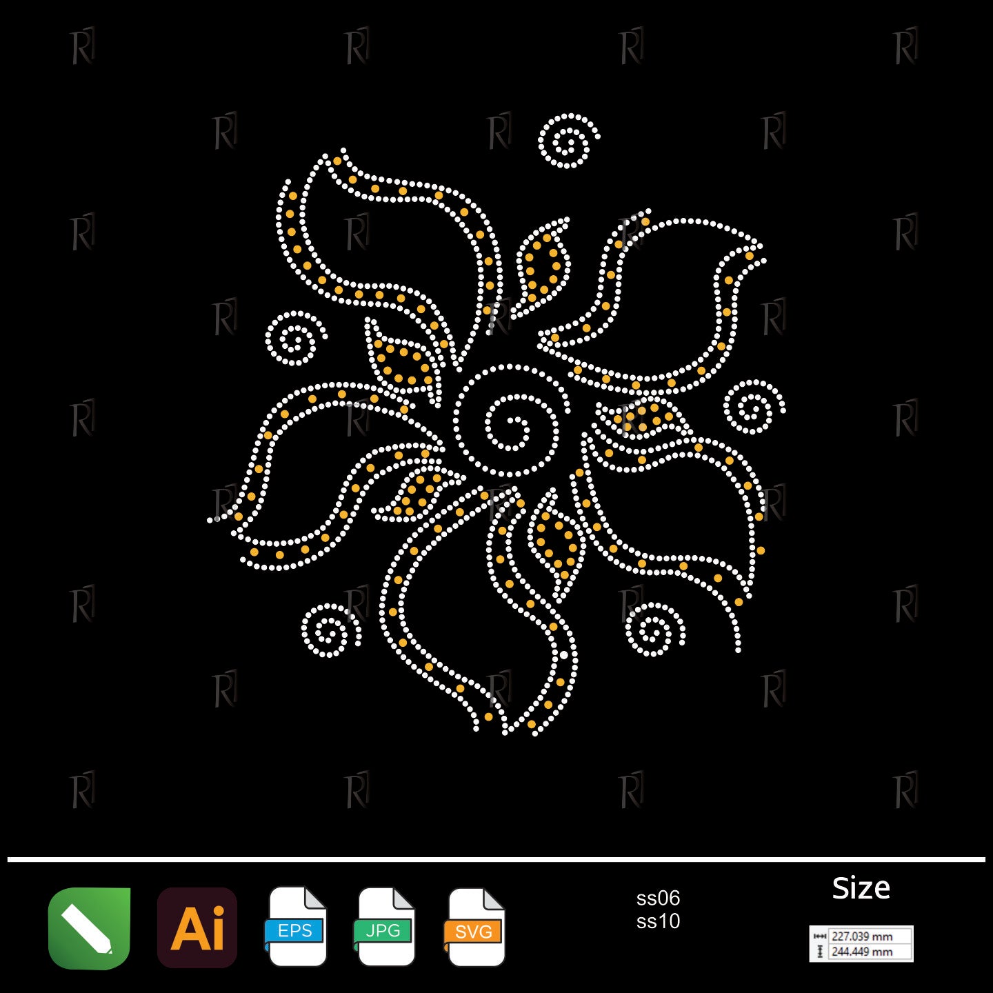 Ethnic Swirl Floral Rhinestone Pattern – Premium Rhinestone Design by Rhinestone1