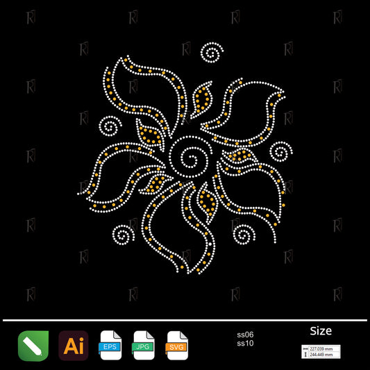 Ethnic Swirl Floral Rhinestone Pattern – Premium Rhinestone Design by Rhinestone1