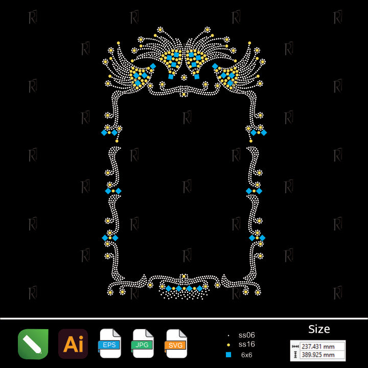 Ornamental Frame with Floral Accents Rhinestone Desig – Premium Rhinestone Design by Rhinestone1