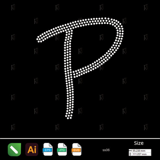 Rhinestone Letter P Script – Premium Rhinestone Design by Rhinestone1