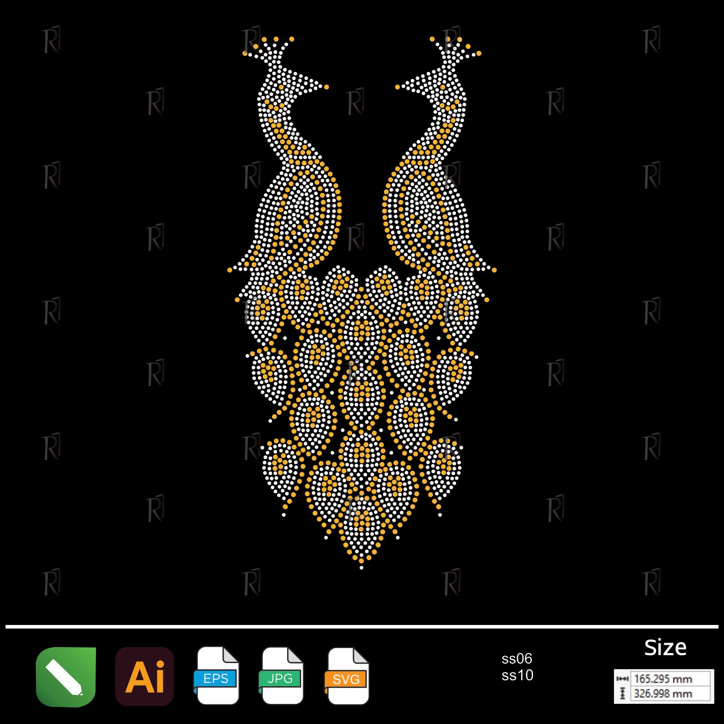 Twin Peacock Feathers Rhinestone – Premium Rhinestone Design by Rhinestone1