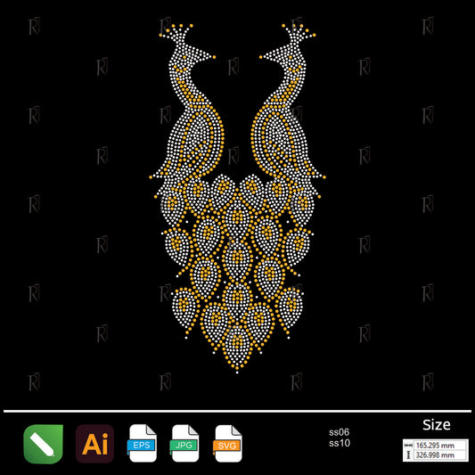 Twin Peacock Feathers Rhinestone – Premium Rhinestone Design by Rhinestone1