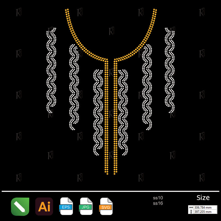 Golden & White Wavy Fringe Necklace Rhinestone – Premium Rhinestone Design by Rhinestone1