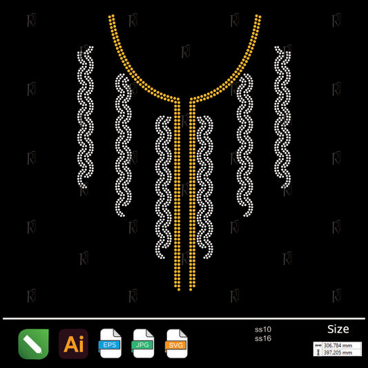 Golden & White Wavy Fringe Necklace Rhinestone – Premium Rhinestone Design by Rhinestone1