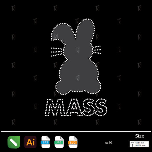 Bunny Back with MASS Text Rhinestone – Premium Rhinestone Design by Rhinestone1