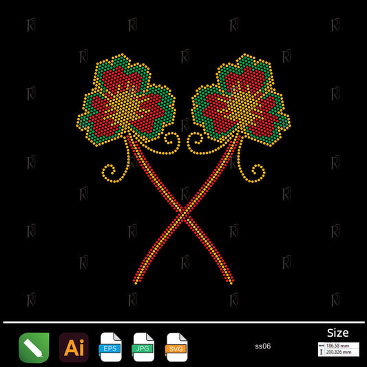 Crossed Floral Leaves Rhinestone – Premium Rhinestone Design by Rhinestone1