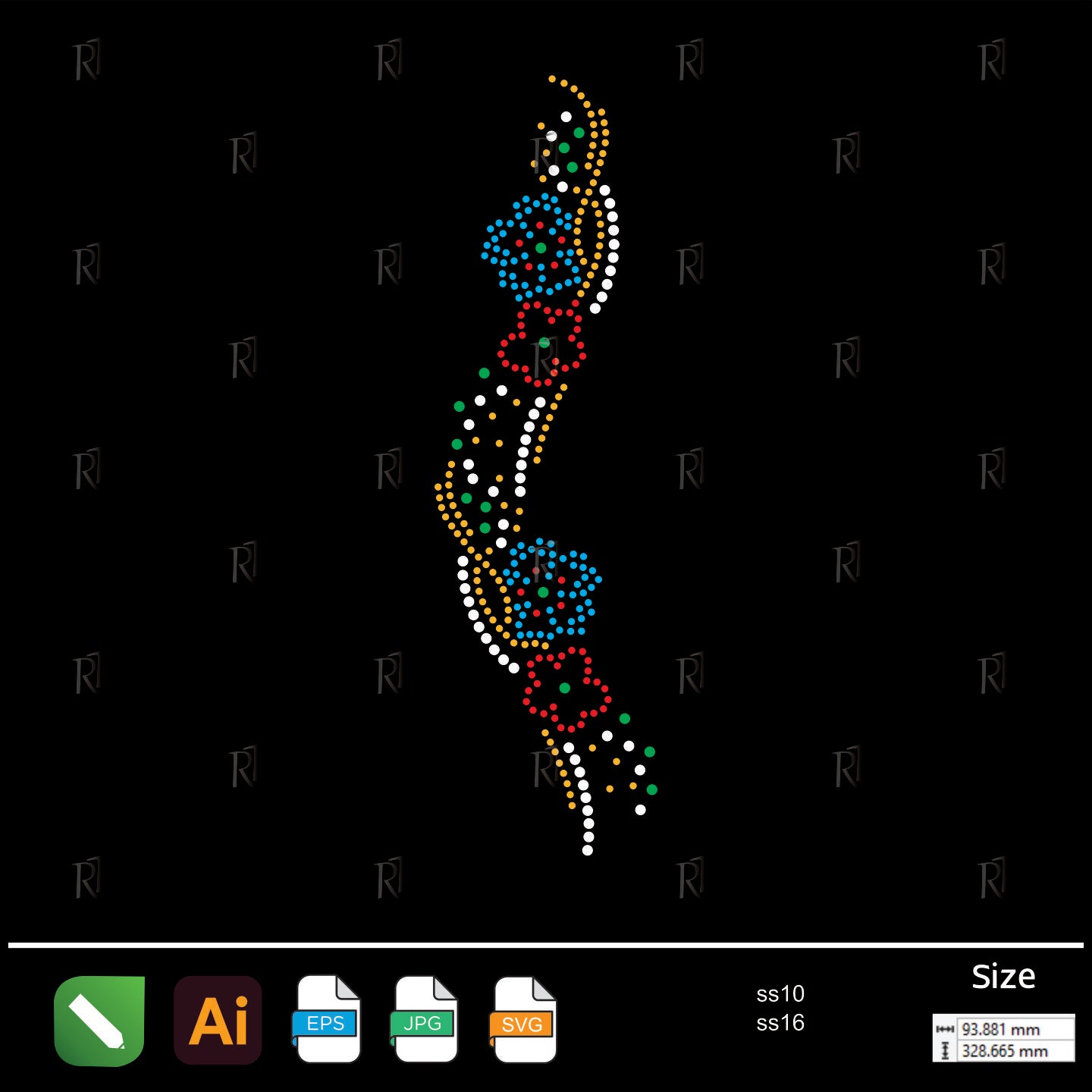 Colorful Curved Blossom Strip Rhinestone – Premium Rhinestone Design by Rhinestone1