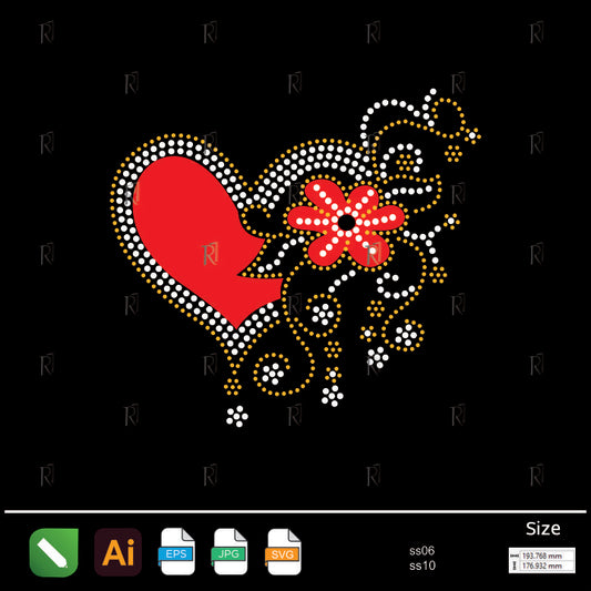 Floral Heart Bloom Rhinestone – Premium Rhinestone Design by Rhinestone1