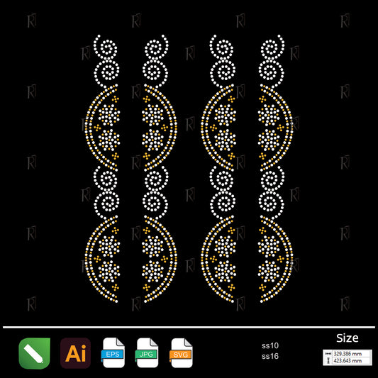 Floral Spiral Side Border Rhinestone – Premium Rhinestone Design by Rhinestone1
