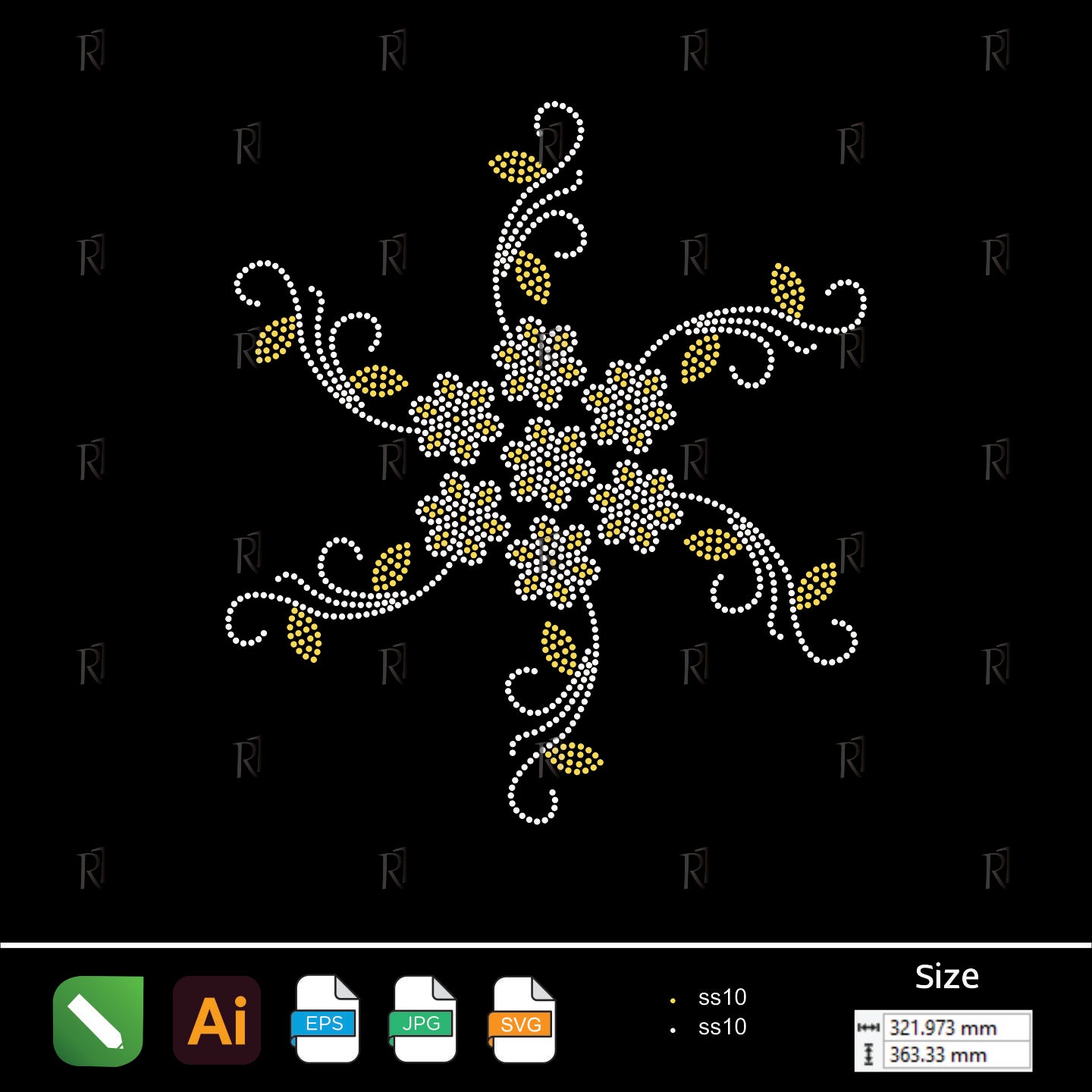 Blooming Floral Swirl Rhinestone Design – Premium Rhinestone Design by Rhinestone1