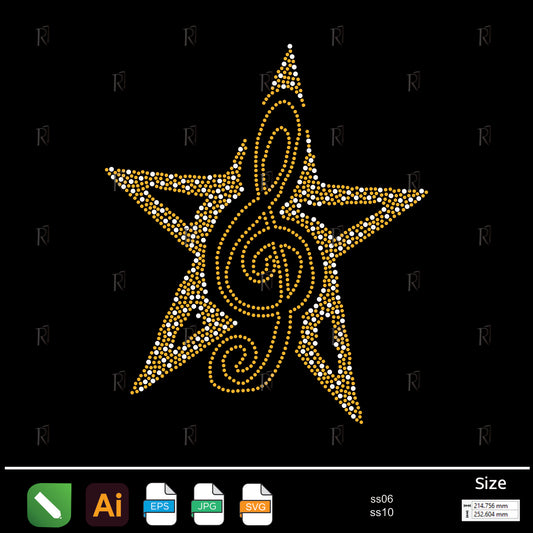 Musical Star Treble Clef Rhinestone – Premium Rhinestone Design by Rhinestone1