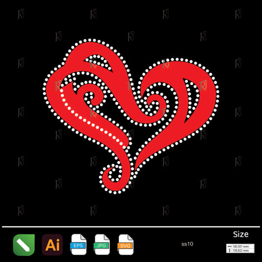Swirly Ornamental Heart Rhinestone – Premium Rhinestone Design by Rhinestone1