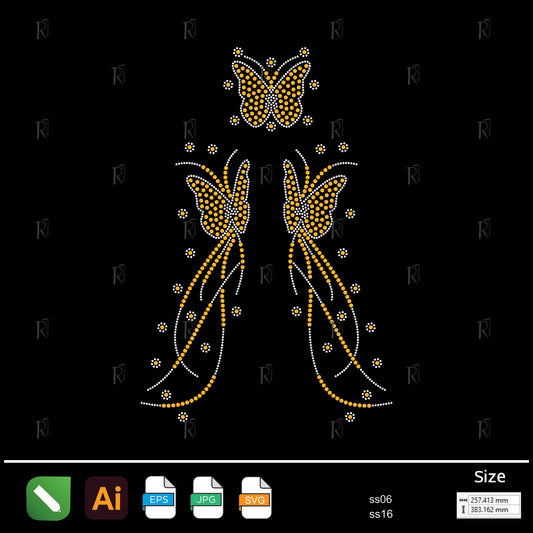 Golden Butterfly Cascade Rhinestone – Premium Rhinestone Design by Rhinestone1