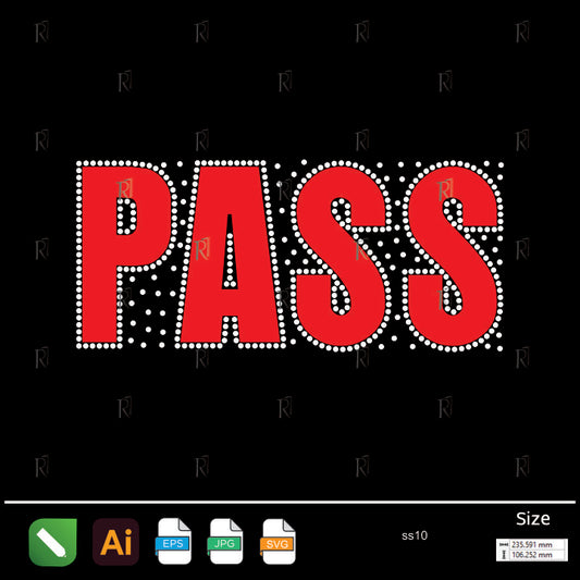 PASS Bold Text Rhinestone Design – Premium Rhinestone Design by Rhinestone1