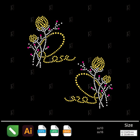 Peaceful Floral Duo Rhinestone – Premium Rhinestone Design by Rhinestone1