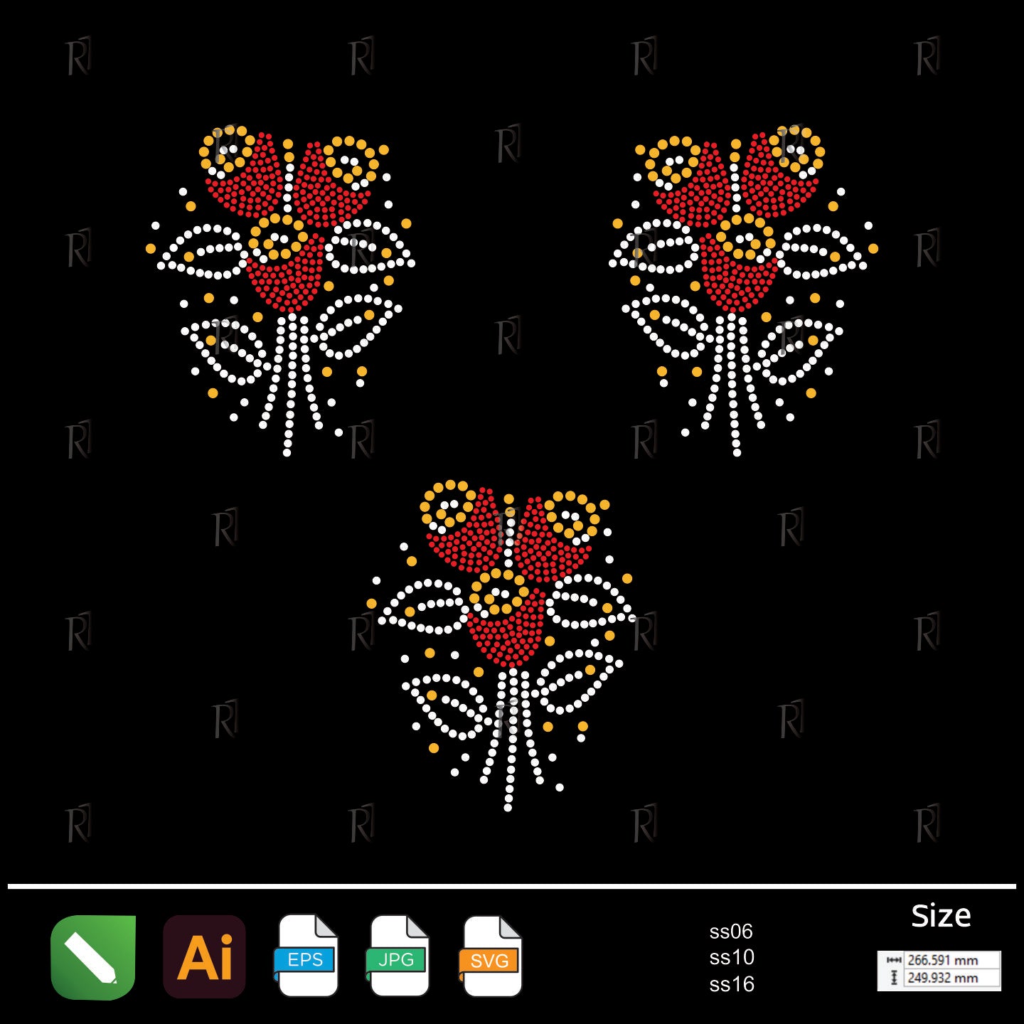 Triple Rose Bouquet Rhinestone – Premium Rhinestone Design by Rhinestone1
