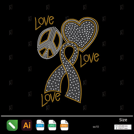 Love Peace Ribbon Rhinestone – Premium Rhinestone Design by Rhinestone1
