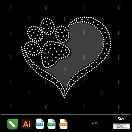 Paw Print Heart Rhinestone – Premium Rhinestone Design by Rhinestone1