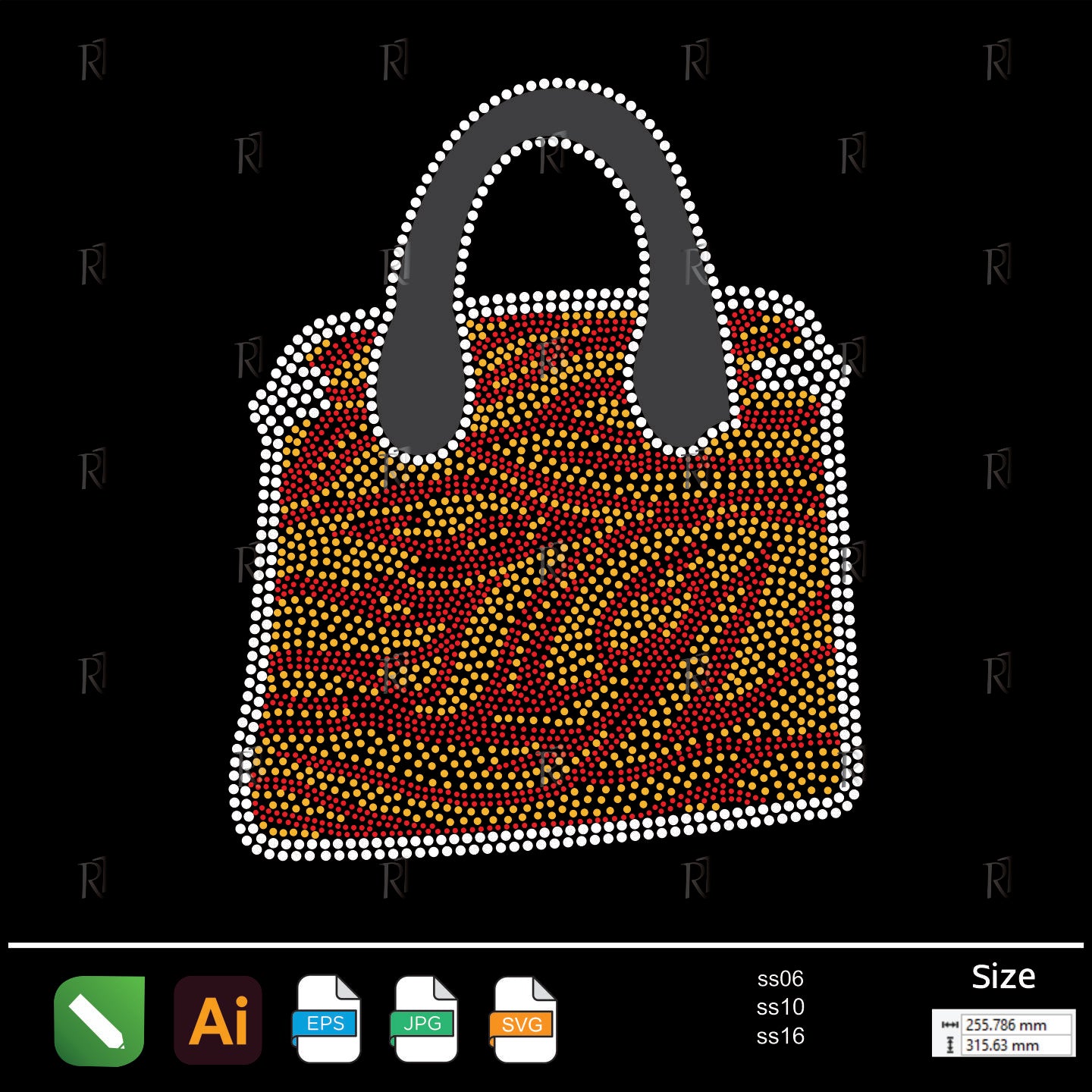 Golden Red Patterned Handbag Rhinestone – Premium Rhinestone Design by Rhinestone1