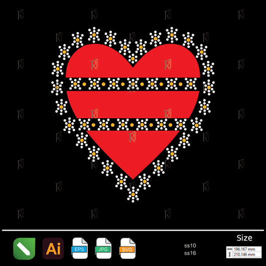 Striped Heart with Floral Border Rhinestone Design – Premium Rhinestone Design by Rhinestone1