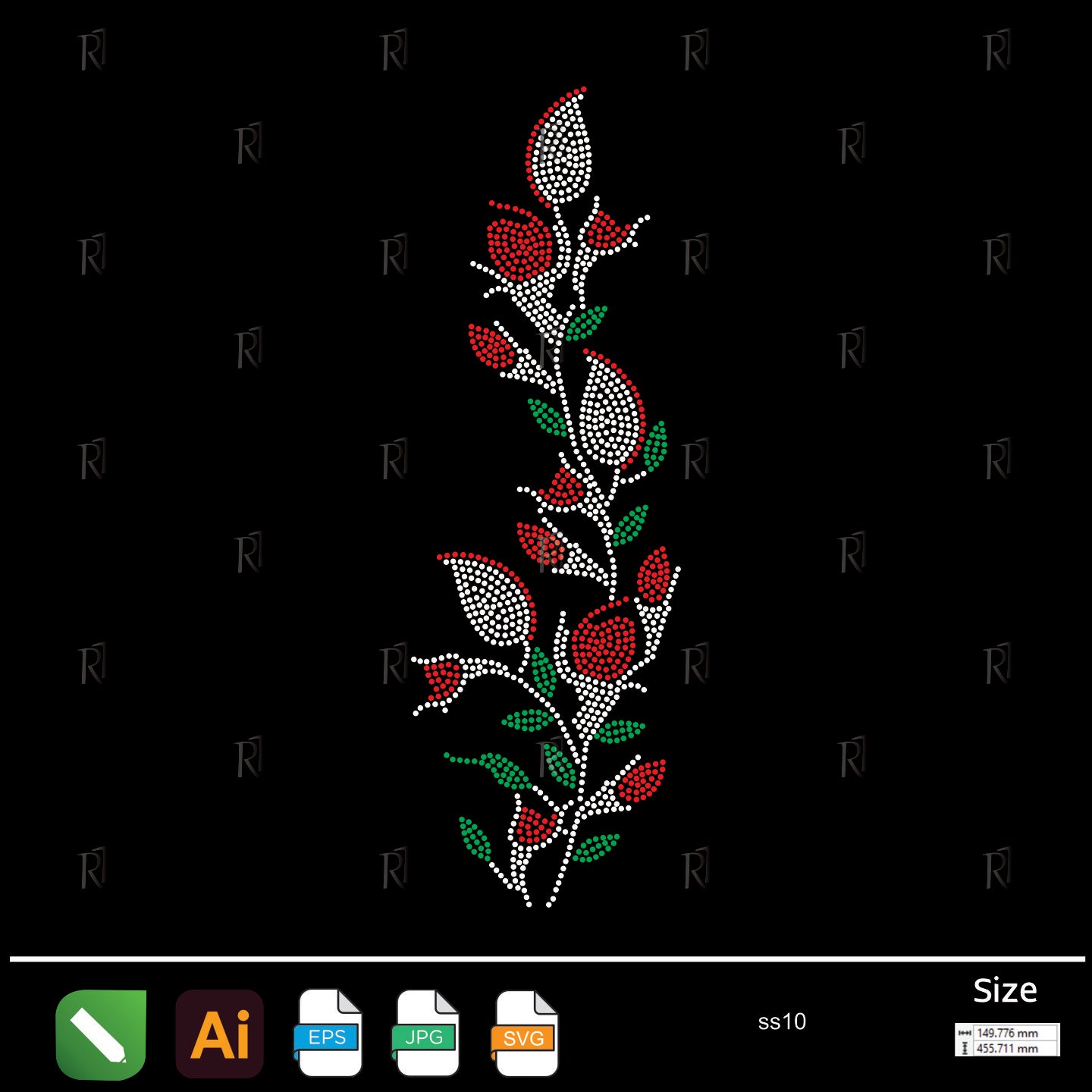 Elegant Rosebud Branch Rhinestone – Premium Rhinestone Design by Rhinestone1