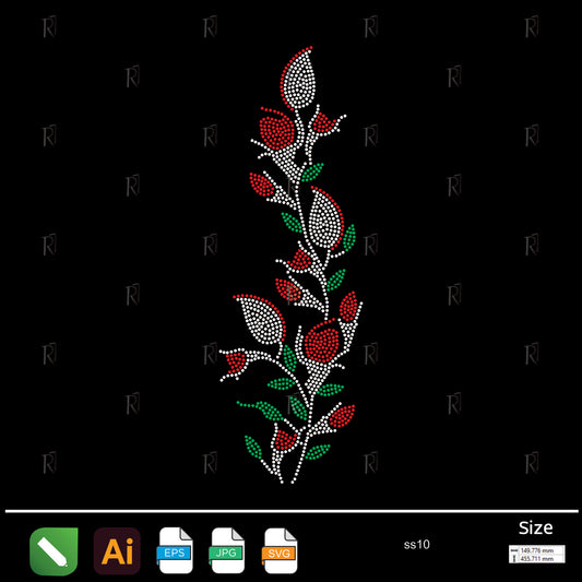 Elegant Rosebud Branch Rhinestone – Premium Rhinestone Design by Rhinestone1