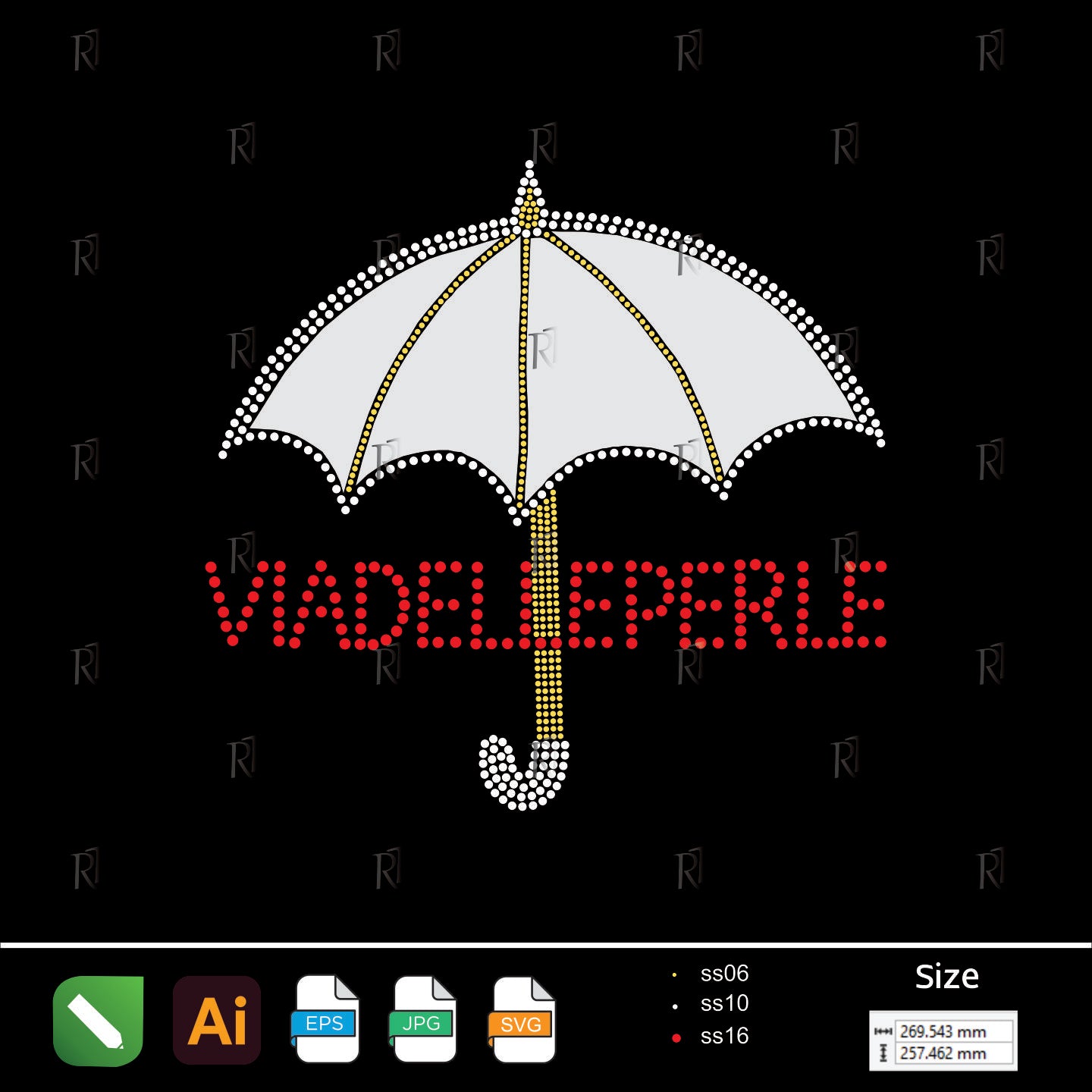 Umbrella with Text Rhinestone Design – Premium Rhinestone Design by Rhinestone1