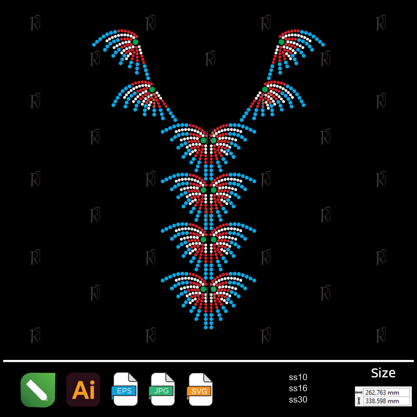 Tropical Feathers V-Shaped Rhinestone – Premium Rhinestone Design by Rhinestone1