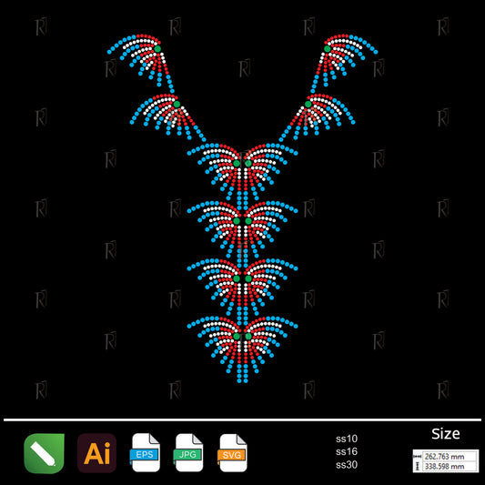 Tropical Feathers V-Shaped Rhinestone – Premium Rhinestone Design by Rhinestone1