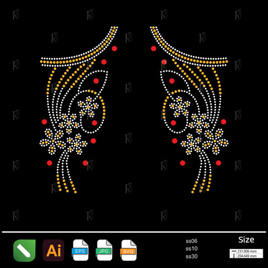 Side Floral Curve Rhinestone Motif – Premium Rhinestone Design by Rhinestone1