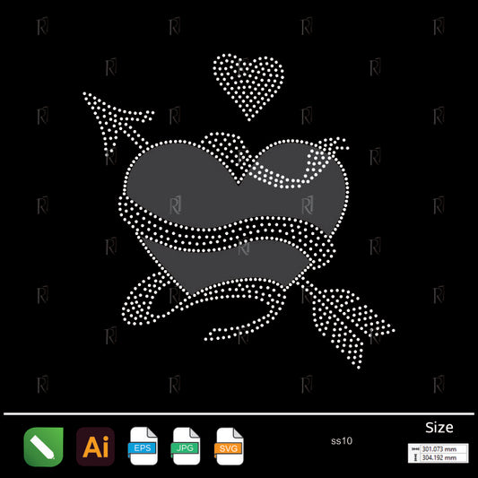 Arrow Heart with Ribbon Rhinestone Design – Premium Rhinestone Design by Rhinestone1