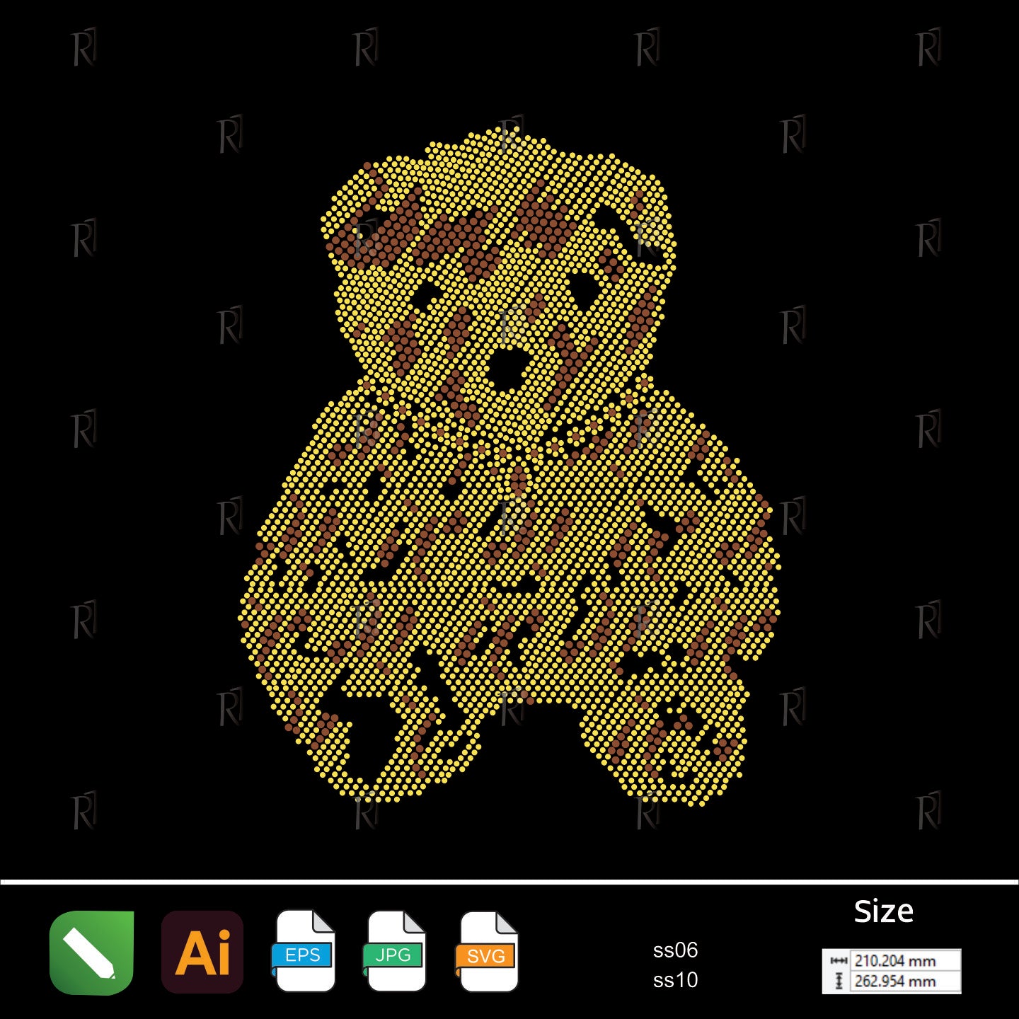 Golden Teddy Glow – Premium Rhinestone Design by Rhinestone1