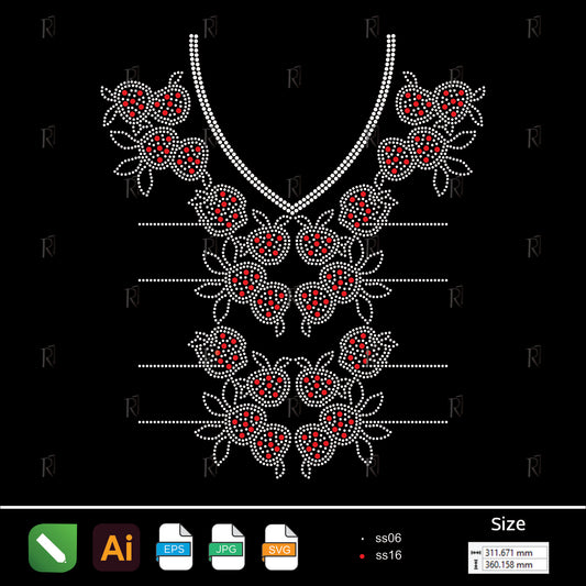 Cascading Floral Neck Rhinestone Desig – Premium Rhinestone Design by Rhinestone1