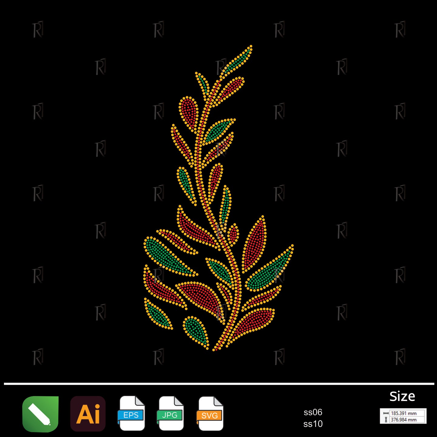 Elegant Leaf Branch Rhinestone – Premium Rhinestone Design by Rhinestone1
