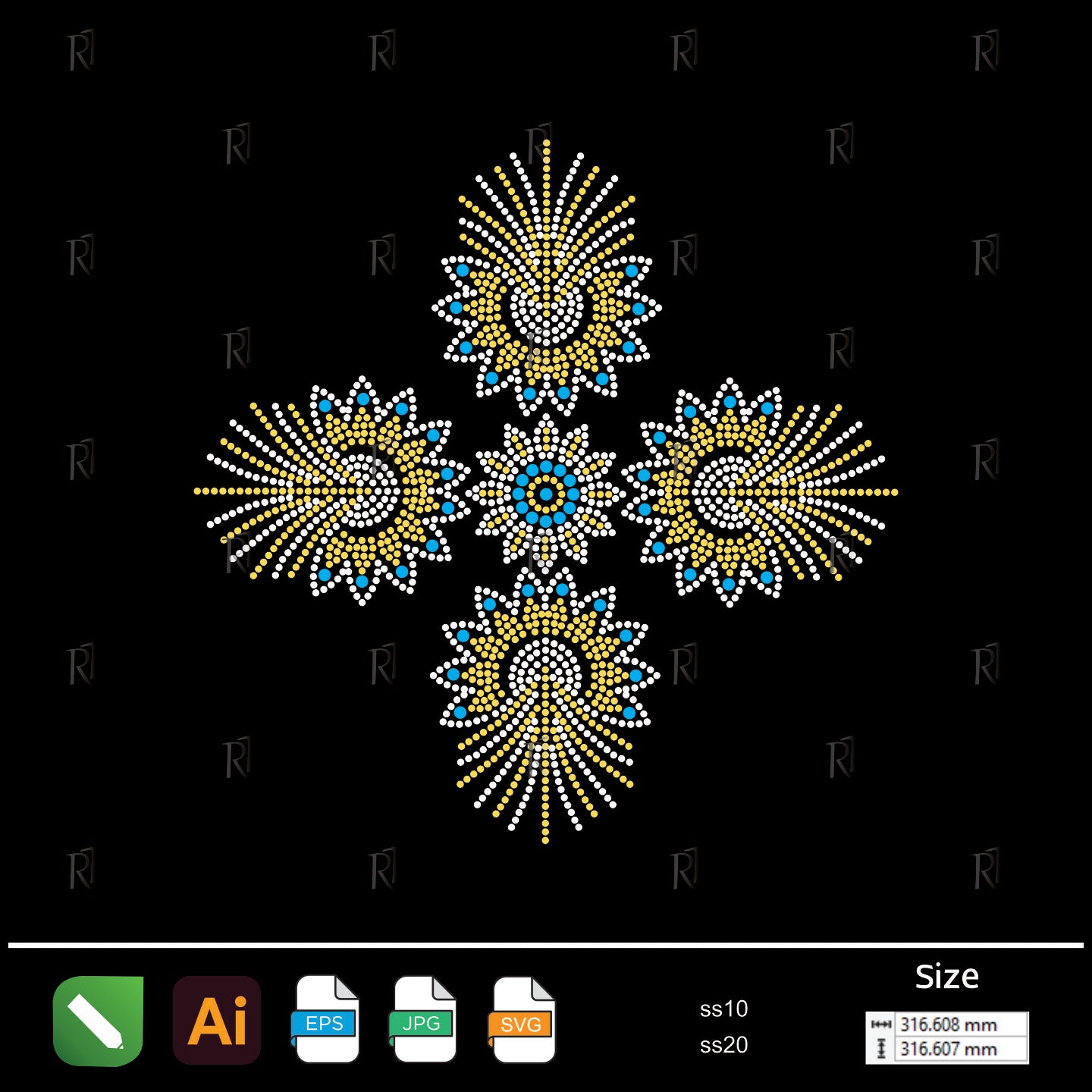 Festive Radiance Rhinestone Medallion – Premium Rhinestone Design by Rhinestone1